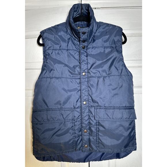 Vintage Sears Outerwear Navy Blue Puffer Vest Jacket Size M 2 Front Pockets - Picture 1 of 7